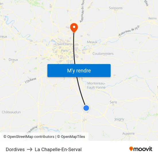 Dordives to La Chapelle-En-Serval map