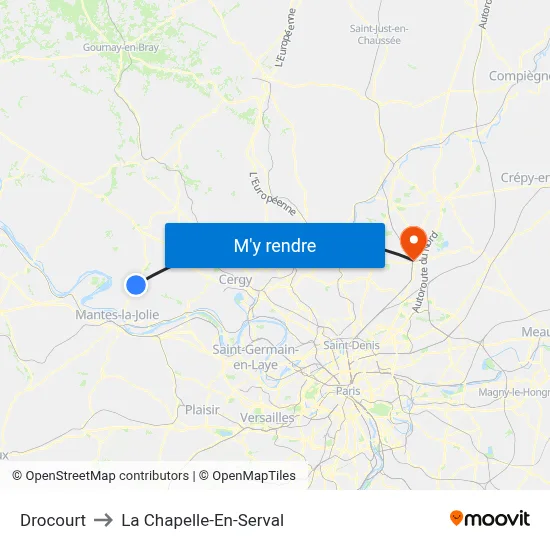 Drocourt to La Chapelle-En-Serval map