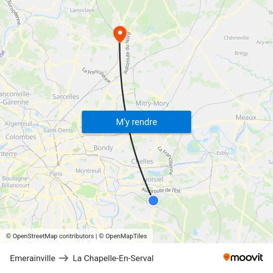 Emerainville to La Chapelle-En-Serval map