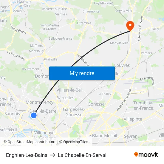 Enghien-Les-Bains to La Chapelle-En-Serval map