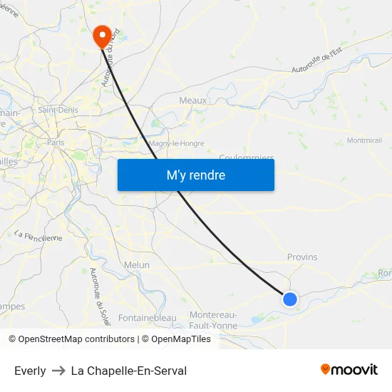 Everly to La Chapelle-En-Serval map