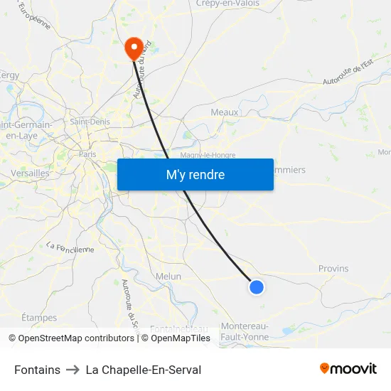 Fontains to La Chapelle-En-Serval map