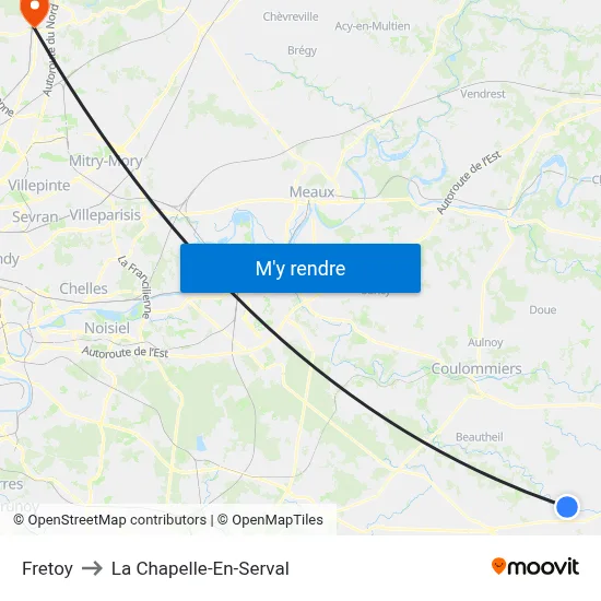 Fretoy to La Chapelle-En-Serval map