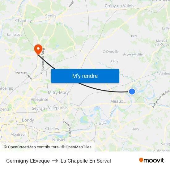 Germigny-L'Eveque to La Chapelle-En-Serval map