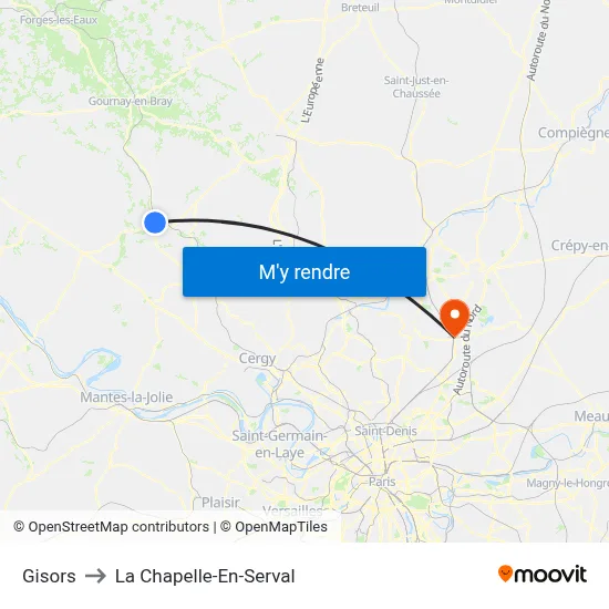Gisors to La Chapelle-En-Serval map