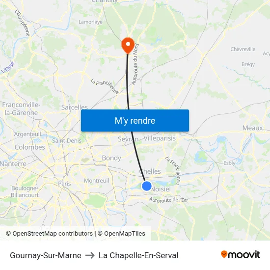 Gournay-Sur-Marne to La Chapelle-En-Serval map