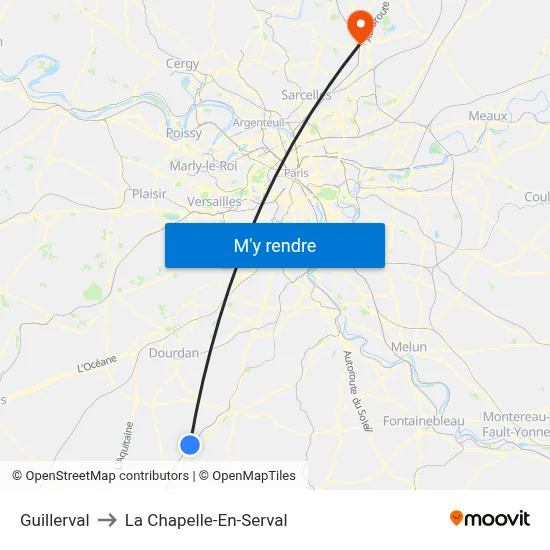 Guillerval to La Chapelle-En-Serval map