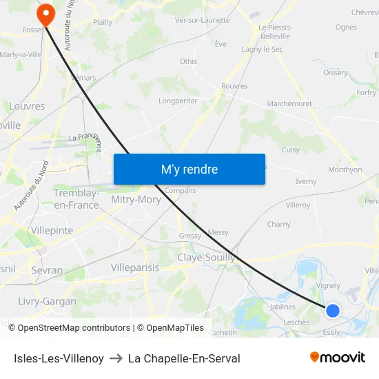 Isles-Les-Villenoy to La Chapelle-En-Serval map