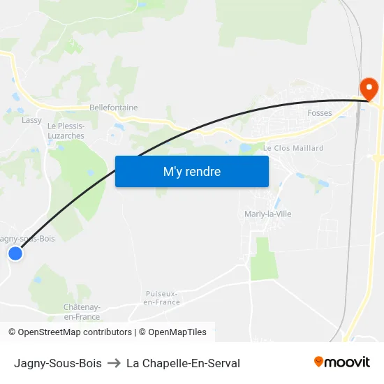 Jagny-Sous-Bois to La Chapelle-En-Serval map
