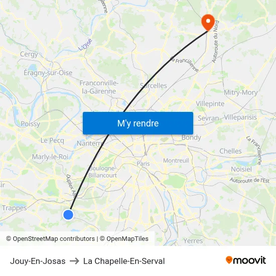 Jouy-En-Josas to La Chapelle-En-Serval map