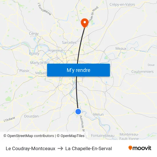 Le Coudray-Montceaux to La Chapelle-En-Serval map