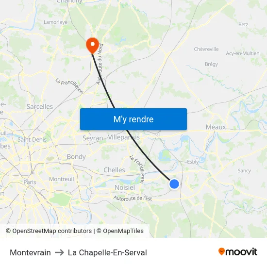 Montevrain to La Chapelle-En-Serval map
