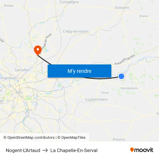 Nogent-L'Artaud to La Chapelle-En-Serval map