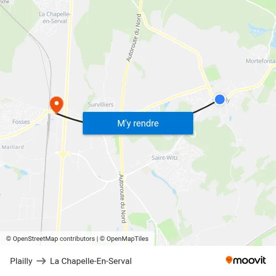 Plailly to La Chapelle-En-Serval map