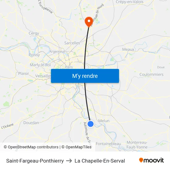 Saint-Fargeau-Ponthierry to La Chapelle-En-Serval map