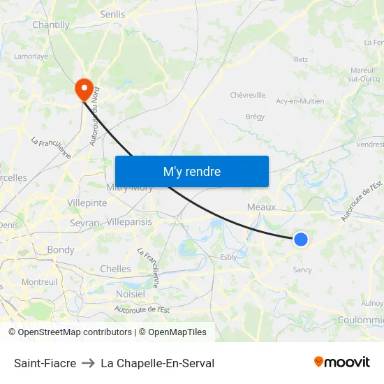 Saint-Fiacre to La Chapelle-En-Serval map