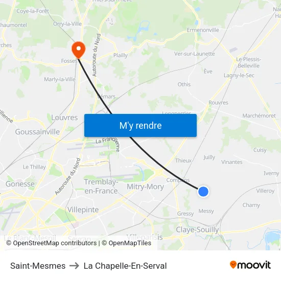 Saint-Mesmes to La Chapelle-En-Serval map