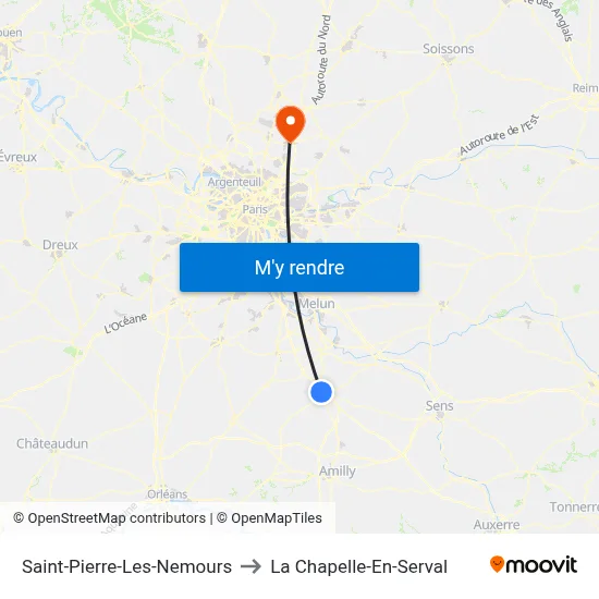 Saint-Pierre-Les-Nemours to La Chapelle-En-Serval map