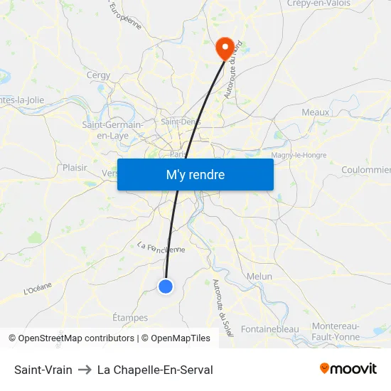 Saint-Vrain to La Chapelle-En-Serval map