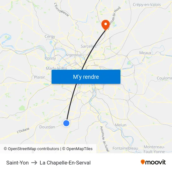 Saint-Yon to La Chapelle-En-Serval map