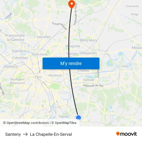 Santeny to La Chapelle-En-Serval map