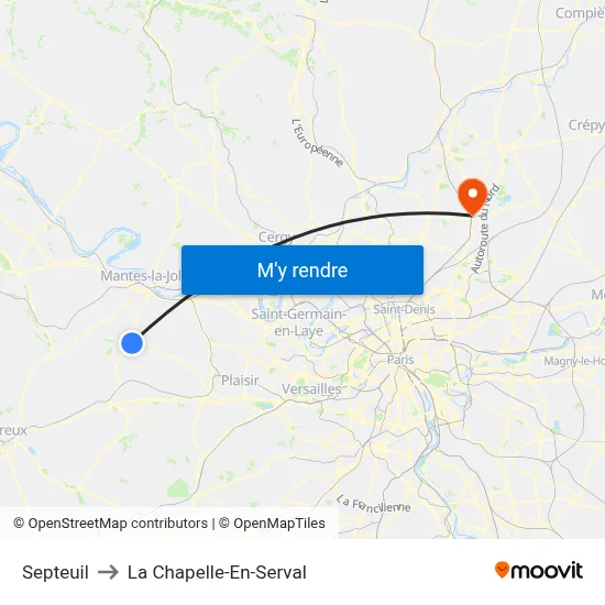 Septeuil to La Chapelle-En-Serval map