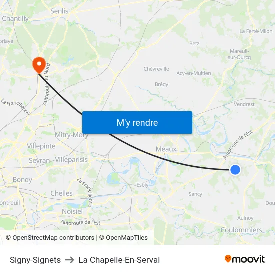 Signy-Signets to La Chapelle-En-Serval map