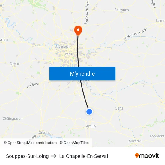Souppes-Sur-Loing to La Chapelle-En-Serval map