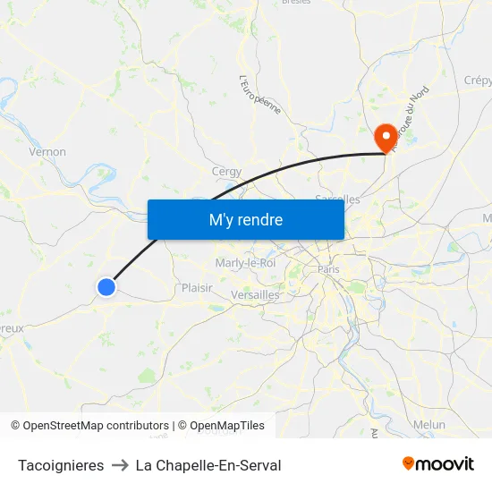 Tacoignieres to La Chapelle-En-Serval map
