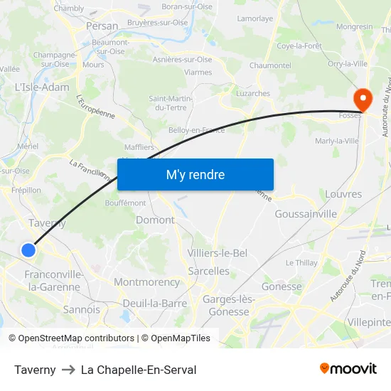 Taverny to La Chapelle-En-Serval map
