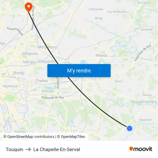 Touquin to La Chapelle-En-Serval map