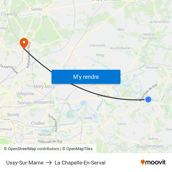 Ussy-Sur-Marne to La Chapelle-En-Serval map