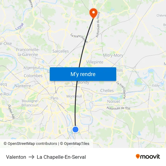 Valenton to La Chapelle-En-Serval map