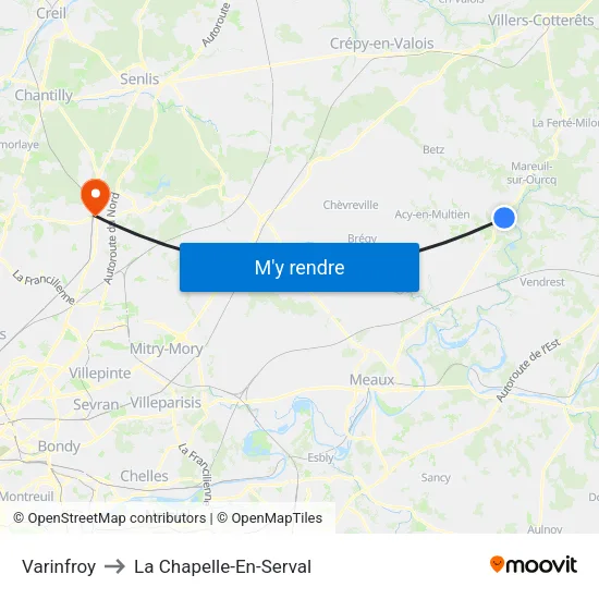 Varinfroy to La Chapelle-En-Serval map