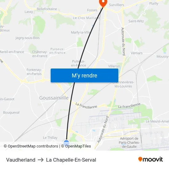 Vaudherland to La Chapelle-En-Serval map