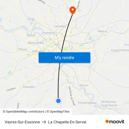 Vayres-Sur-Essonne to La Chapelle-En-Serval map