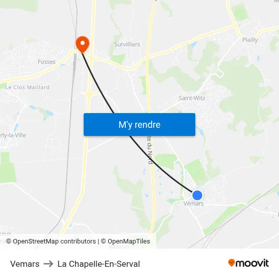 Vemars to La Chapelle-En-Serval map