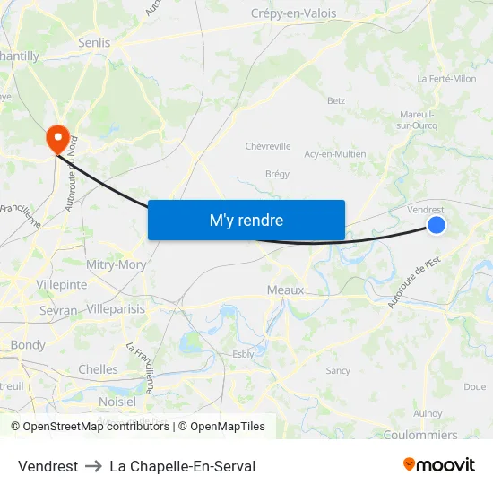 Vendrest to La Chapelle-En-Serval map
