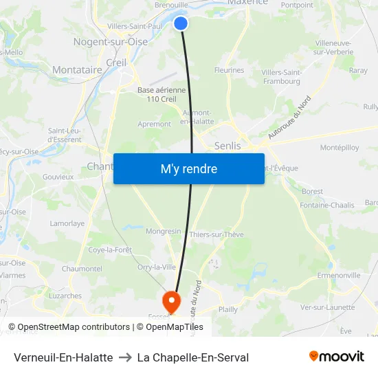 Verneuil-En-Halatte to La Chapelle-En-Serval map