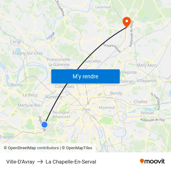 Ville-D'Avray to La Chapelle-En-Serval map