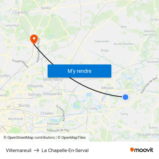 Villemareuil to La Chapelle-En-Serval map