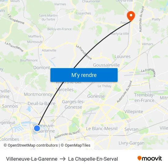 Villeneuve-La-Garenne to La Chapelle-En-Serval map