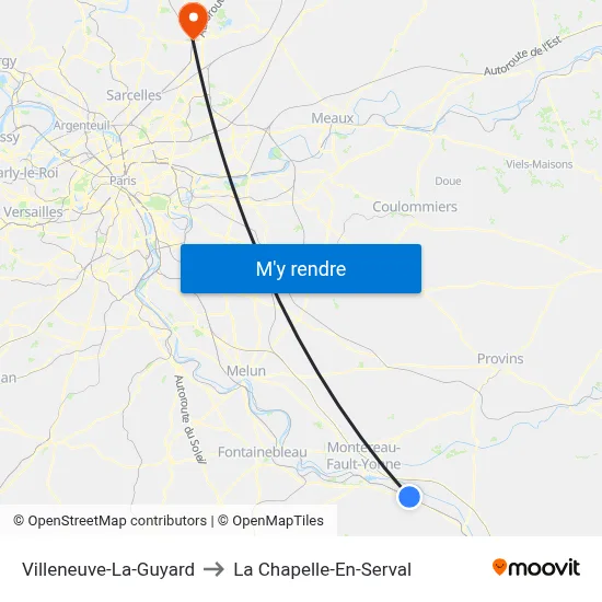 Villeneuve-La-Guyard to La Chapelle-En-Serval map