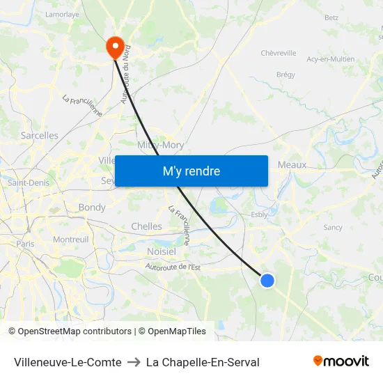 Villeneuve-Le-Comte to La Chapelle-En-Serval map