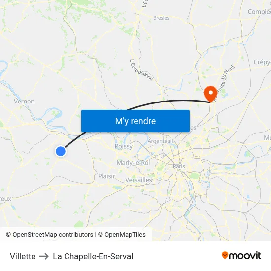 Villette to La Chapelle-En-Serval map