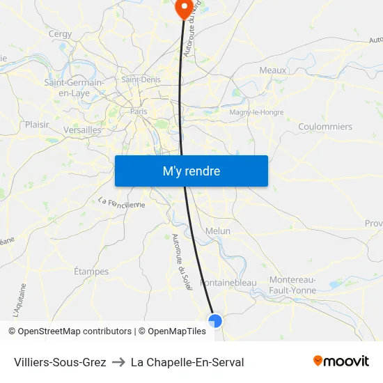 Villiers-Sous-Grez to La Chapelle-En-Serval map