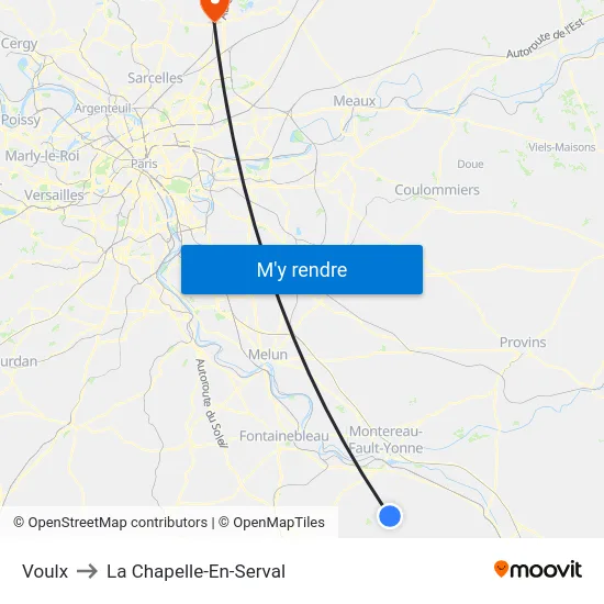 Voulx to La Chapelle-En-Serval map