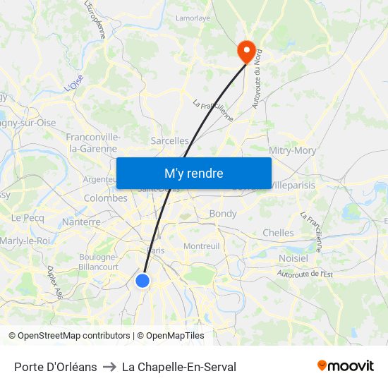 Porte D'Orléans to La Chapelle-En-Serval map