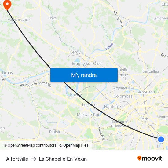 Alfortville to La Chapelle-En-Vexin map