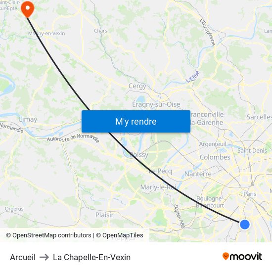 Arcueil to La Chapelle-En-Vexin map